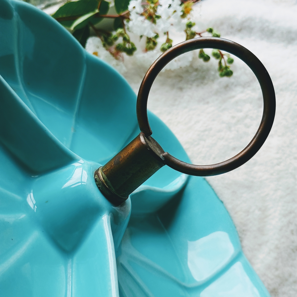 Vintage, Mid-Century, California Pottery aqua 3 section candy Dish, Serving Dish - Picture 9 of 10